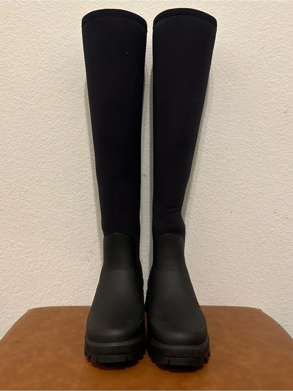 Hunter Black Over-the-Knee Lug Sole Rain Boots